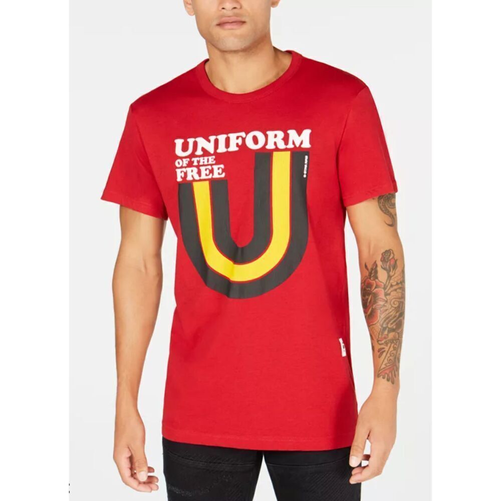 G-STAR Raw Men's Red White Uniform Of The Free Vintage Style Graphic T-Shirt XL